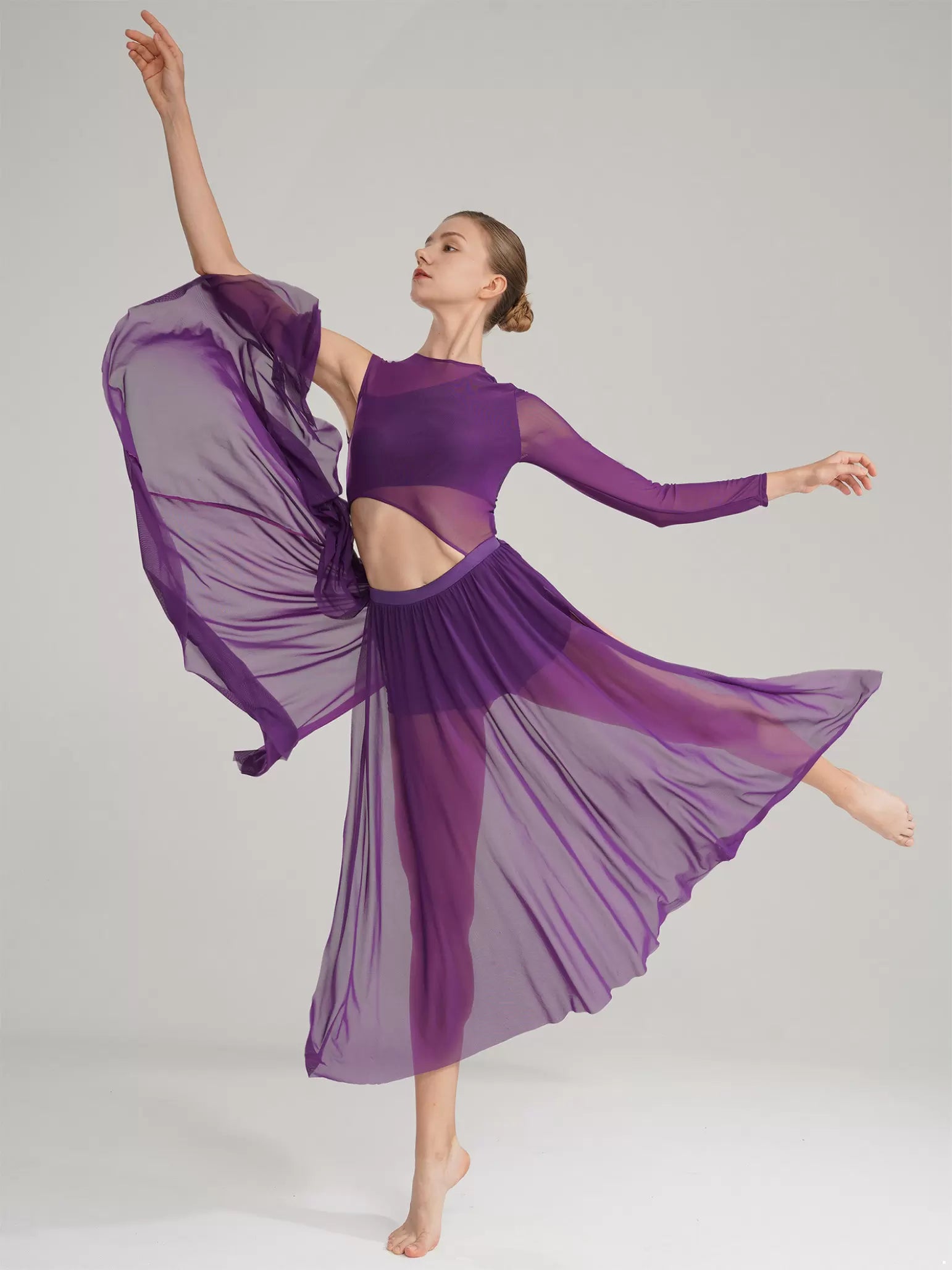 Women Side Split Mesh Modern Lyrical Dance Dresses