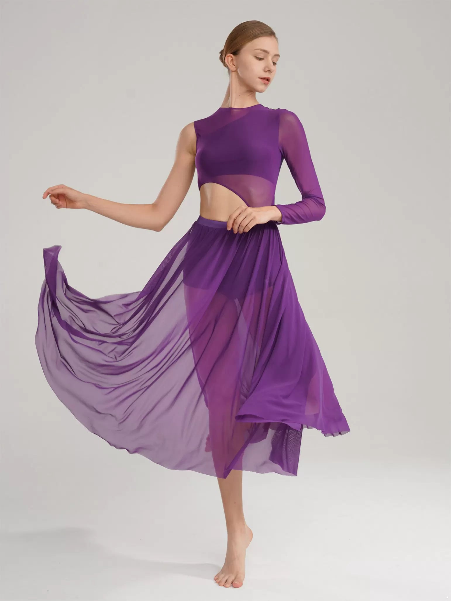 Women Side Split Mesh Modern Lyrical Dance Dresses