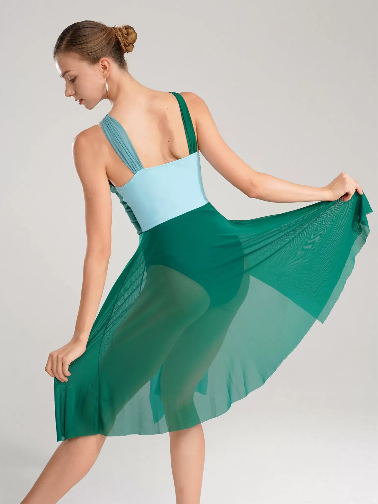 Women Sleeveless Color Block Modern Contemporary Dance Leotard Dress