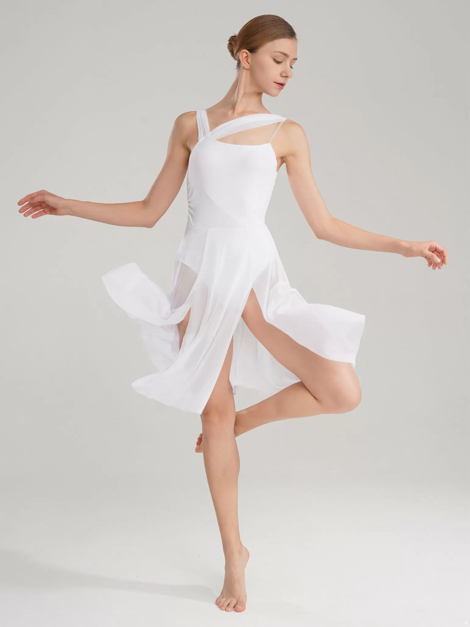 Women Sleeveless Color Block Modern Contemporary Dance Leotard Dress