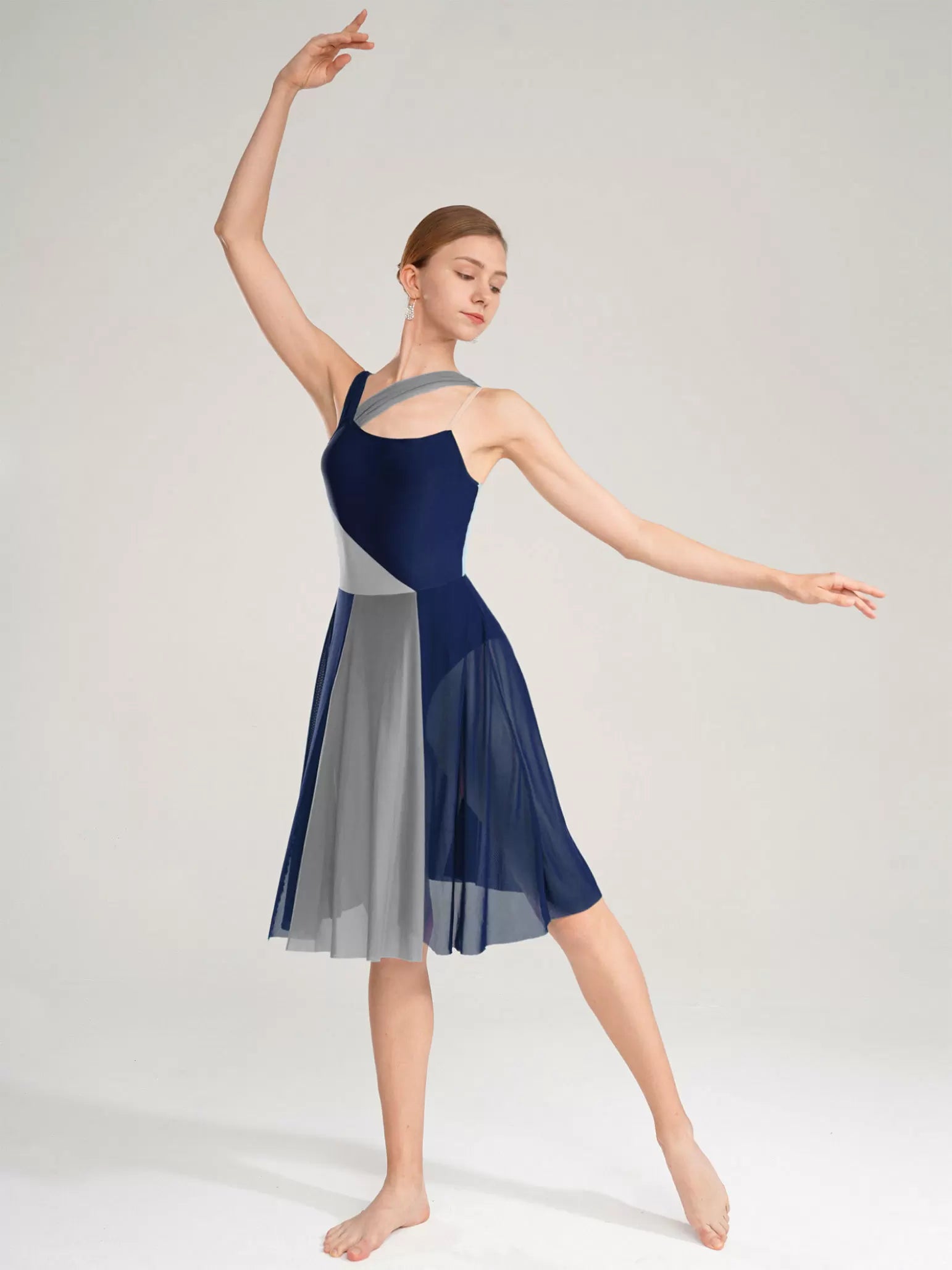 Women Sleeveless Color Block Modern Contemporary Dance Leotard Dress