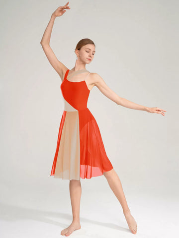 Women Sleeveless Color Block Modern Contemporary Dance Leotard Dress