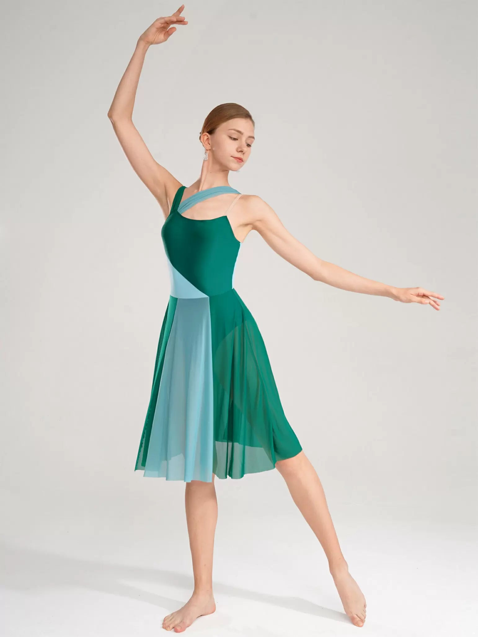 Women Sleeveless Color Block Modern Contemporary Dance Leotard Dress