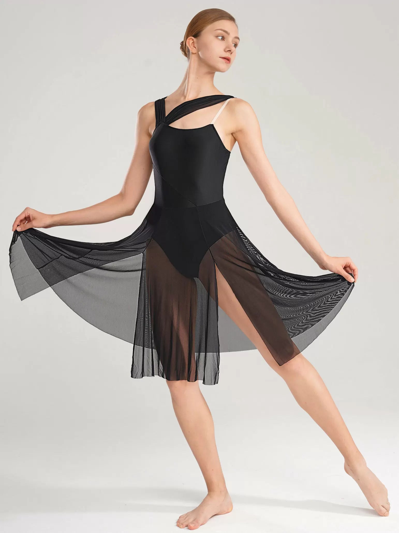 Women Sleeveless Color Block Modern Contemporary Dance Leotard Dress