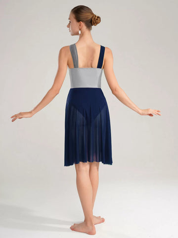 Women Sleeveless Color Block Modern Contemporary Dance Leotard Dress