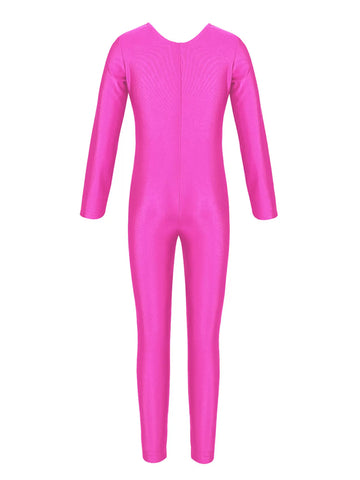 Kids Girls Long Sleeves Solid Gymnastics Unitard