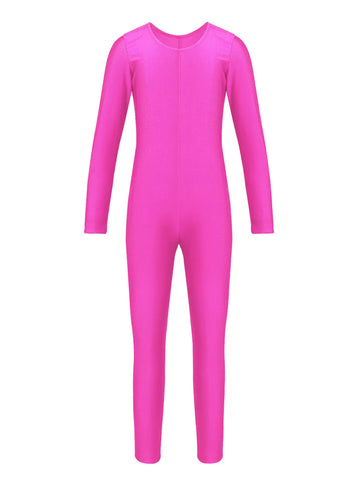 Unitard de gymnastique solide à manches longues pour enfants filles