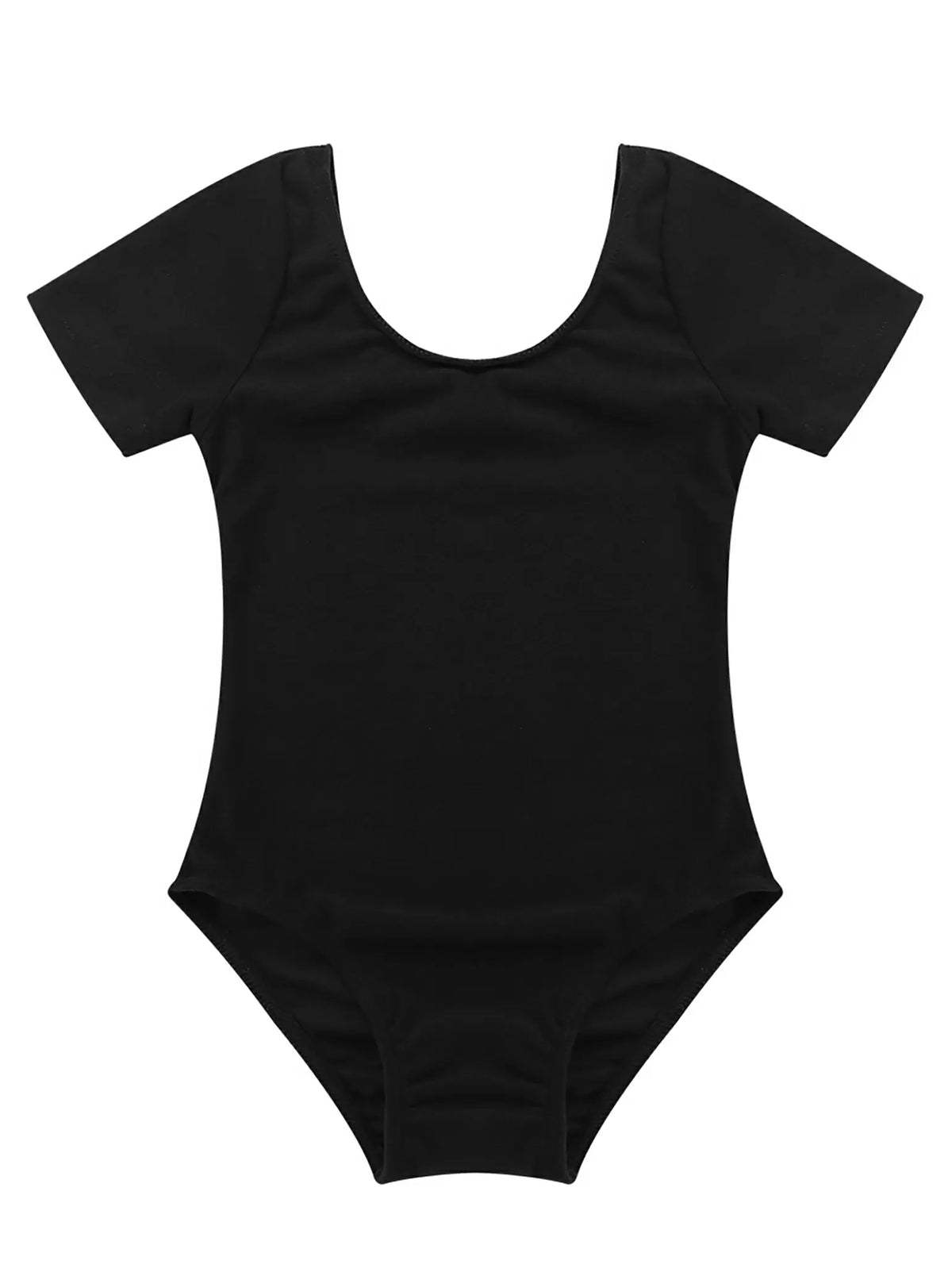 Kids Girls Short Sleeves Solid Gym Dance Leotard