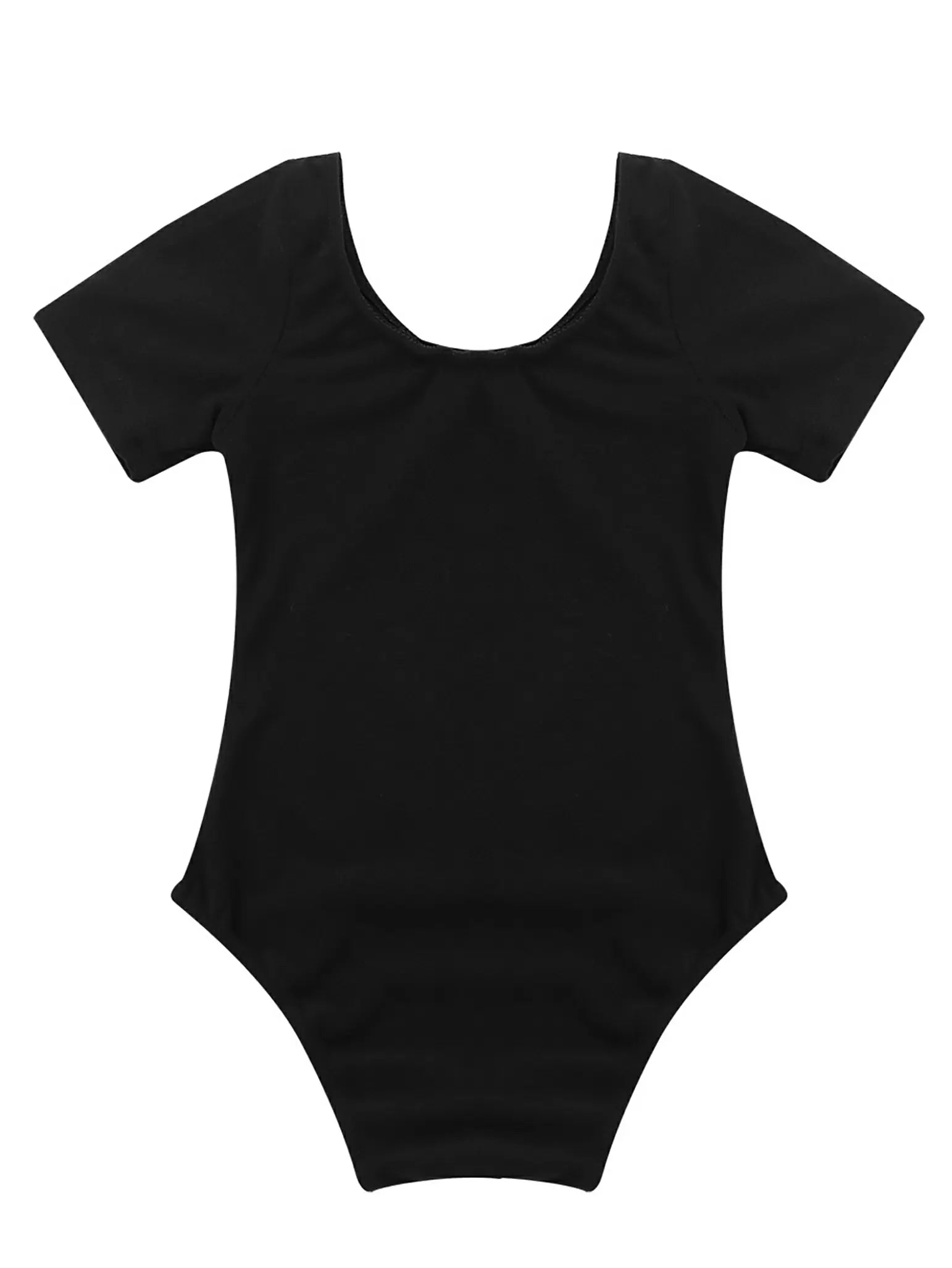 Kids Girls Short Sleeves Solid Gym Dance Leotard