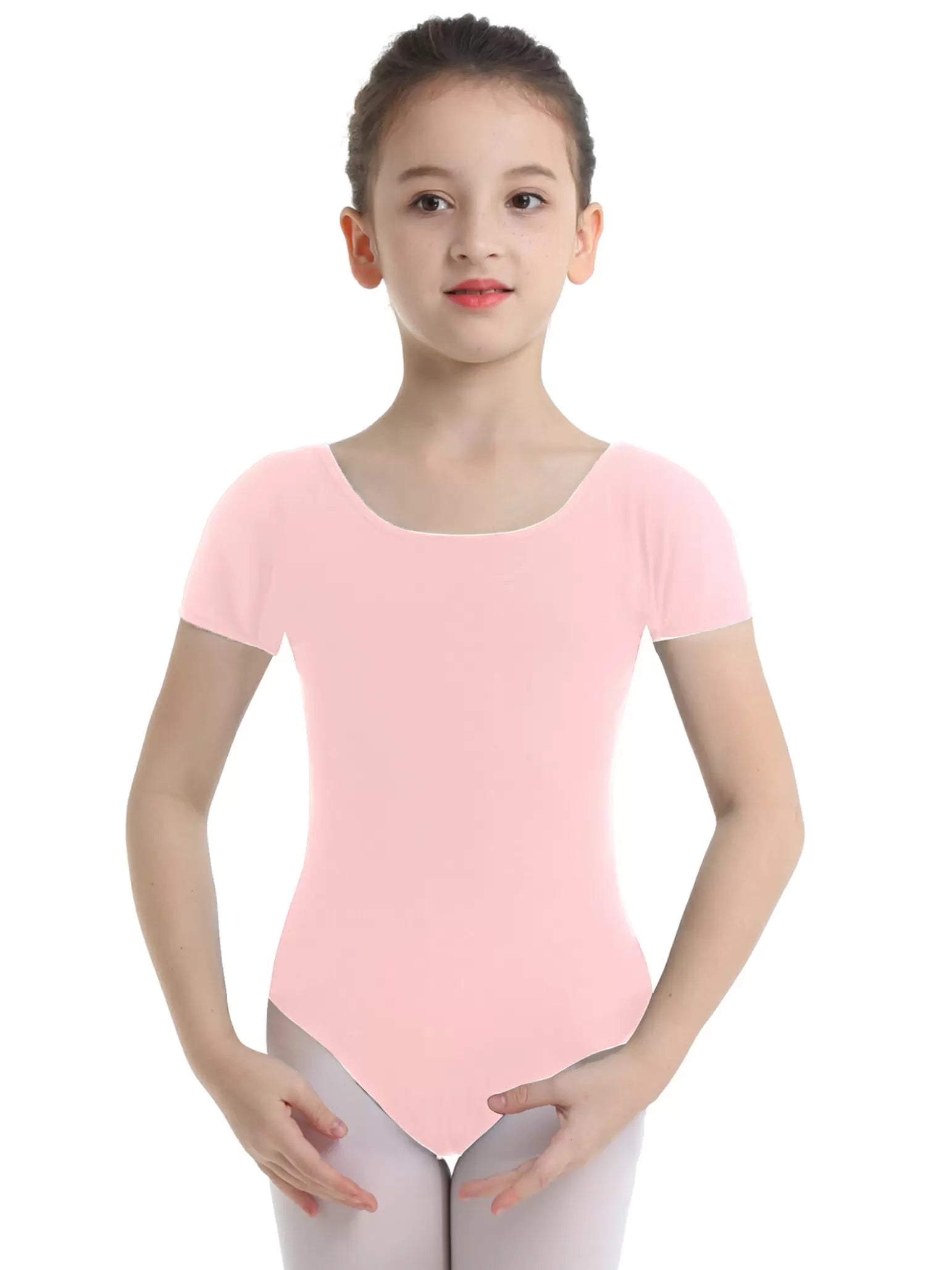 Kids Girls Short Sleeves Solid Gym Dance Leotard