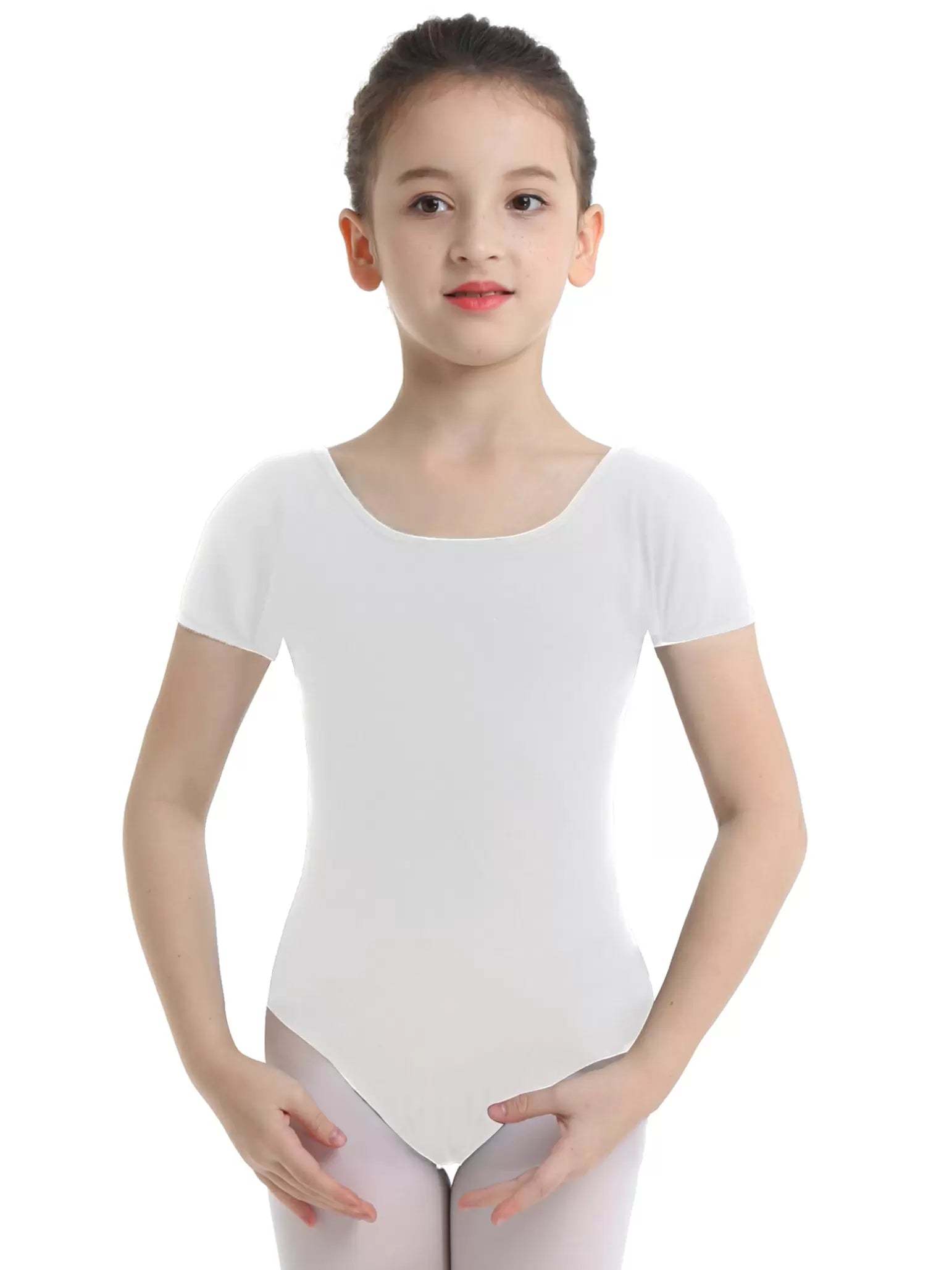 Kids Girls Short Sleeves Solid Gym Dance Leotard