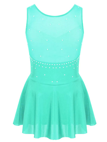 Robe justaucorps de patinage artistique en tulle sans manches pour filles