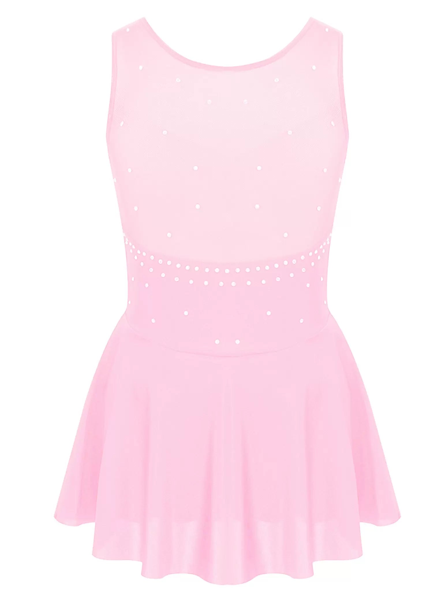 Kids Girls Sleeveless Tulle Figure Ice Skating Leotard Dress