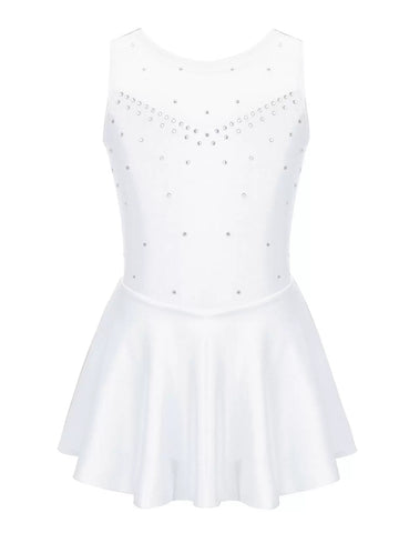 Robe justaucorps de patinage artistique en tulle sans manches pour filles