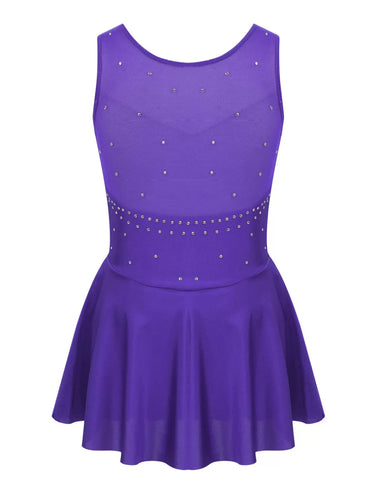 Robe justaucorps de patinage artistique en tulle sans manches pour filles