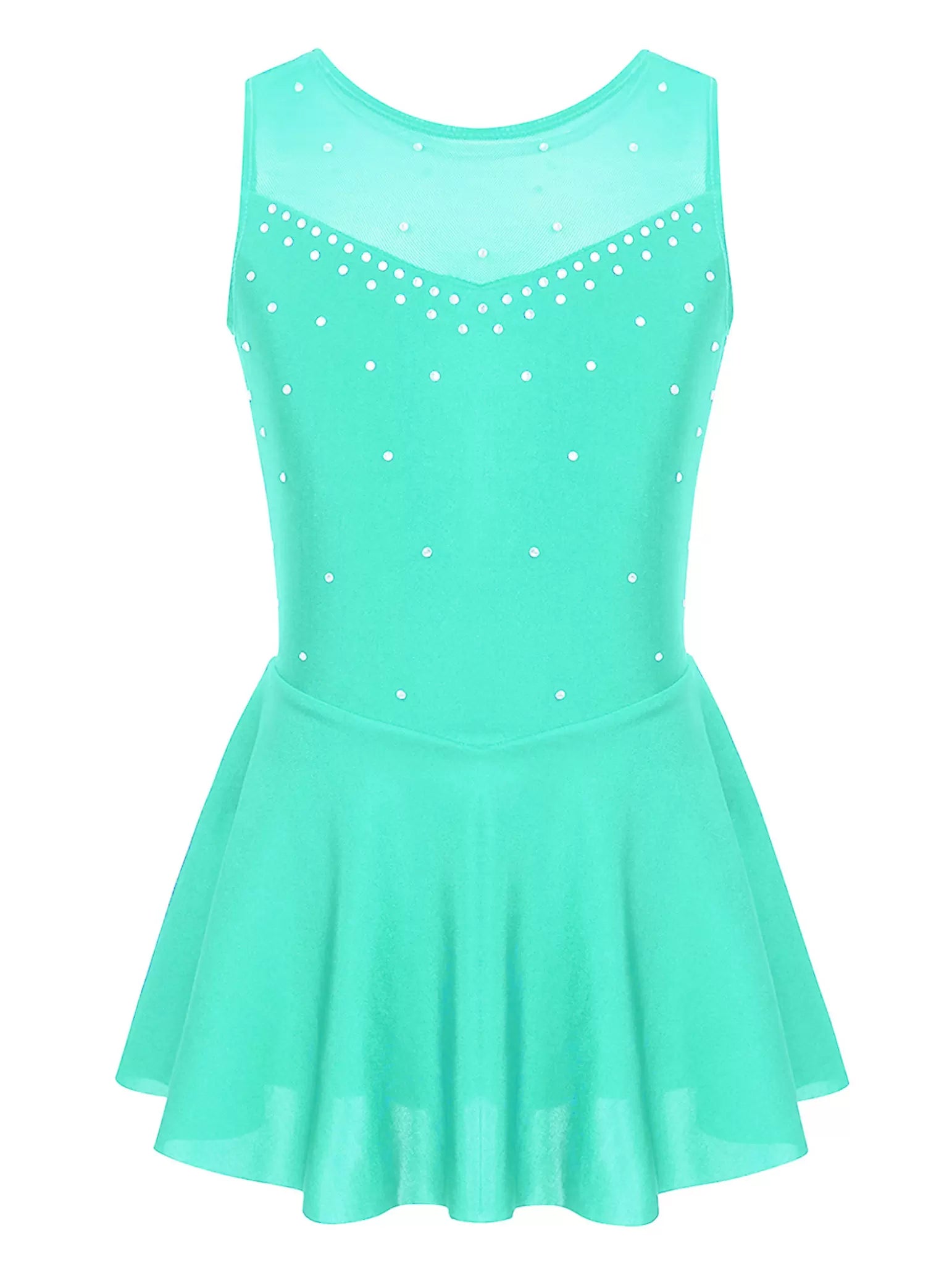 Kids Girls Sleeveless Tulle Figure Ice Skating Leotard Dress