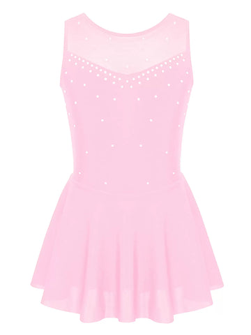 Kids Girls Sleeveless Tulle Figure Ice Skating Leotard Dress