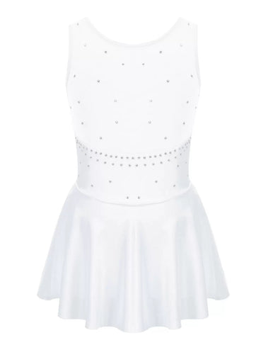 Kids Girls Sleeveless Tulle Figure Ice Skating Leotard Dress