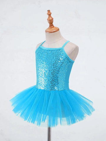 Kids Girls Sequin Tutu Ballet Dance Tank Dress