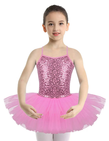 Kids Girls Sequin Tutu Ballet Dance Tank Dress