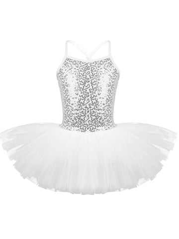 Vestito da canotta da ballo per balletto con tutù di paillettes per bambina