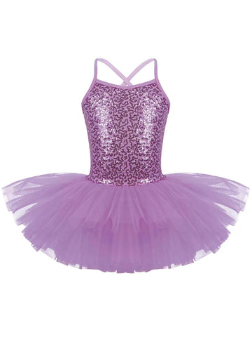 Kids Girls Sequin Tutu Ballet Dance Tank Dress