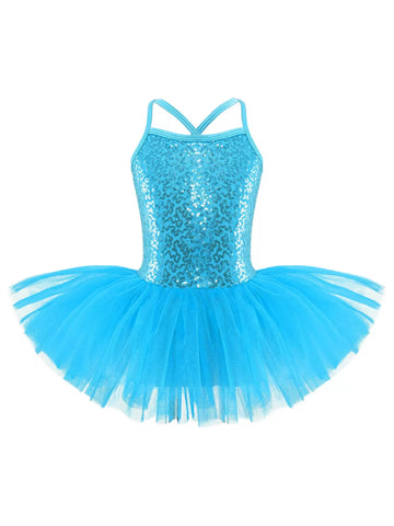 Kids Girls Sequin Tutu Ballet Dance Tank Dress