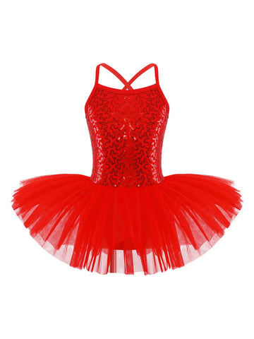 Kids Girls Sequin Tutu Ballet Dance Tank Dress