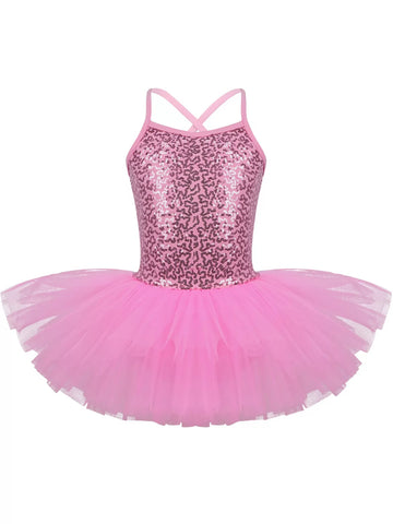 Kids Girls Sequin Tutu Ballet Dance Tank Dress