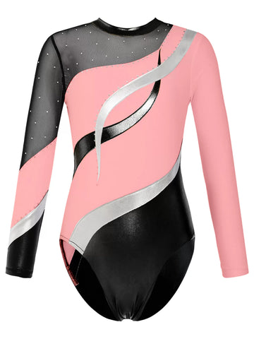 Kids Girls Long Sleeve Hollow Back Dance Leotards