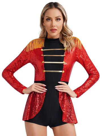 Women Sparkly Sequin Halloween Circus Ringmaster Costume Jumpsuit