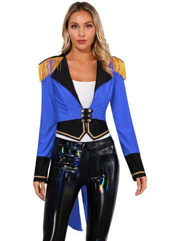 Women  Long Sleeve Circus Ringmaster Costume Double-Breasted Tailcoat