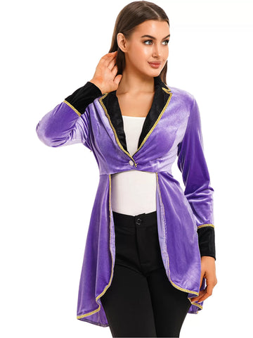 Women Halloween Velvet Swallow-Tailed Coat Long Sleeve Lapel Blazer