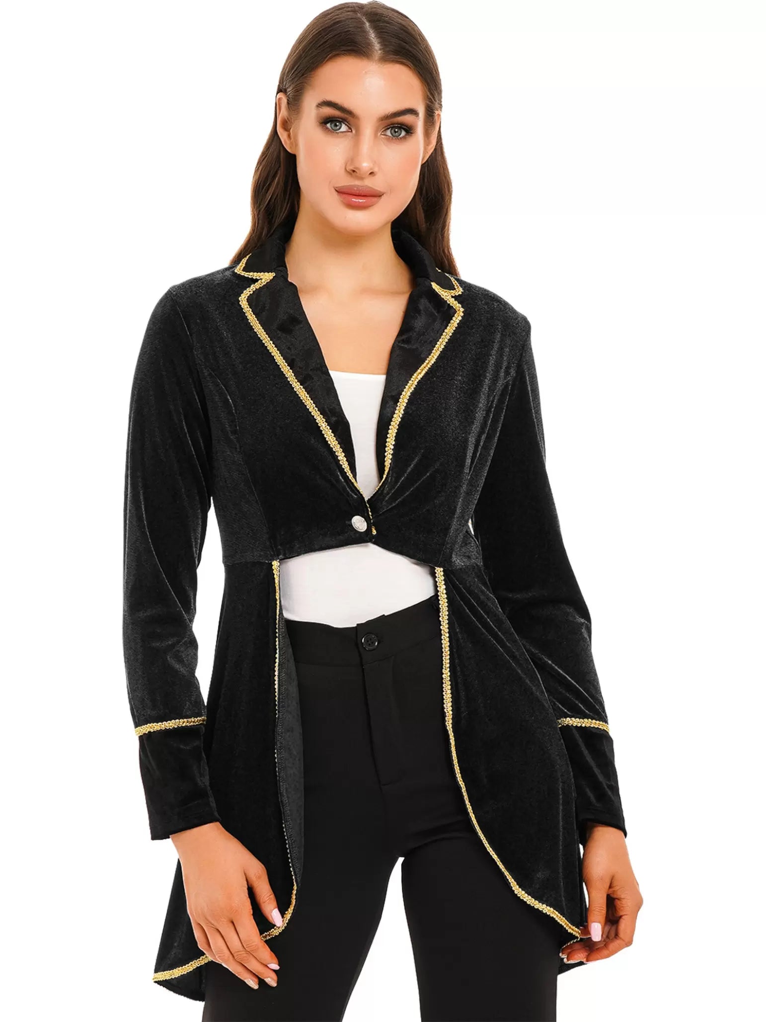 Women Halloween Velvet Swallow-Tailed Coat Long Sleeve Lapel Blazer