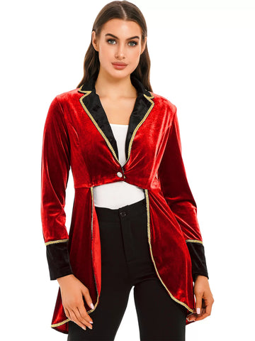 Women Halloween Velvet Swallow-Tailed Coat Long Sleeve Lapel Blazer