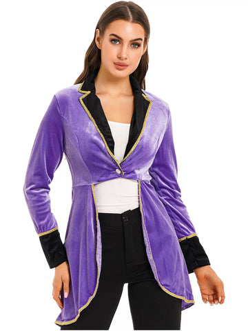 Women Halloween Velvet Swallow-Tailed Coat Long Sleeve Lapel Blazer