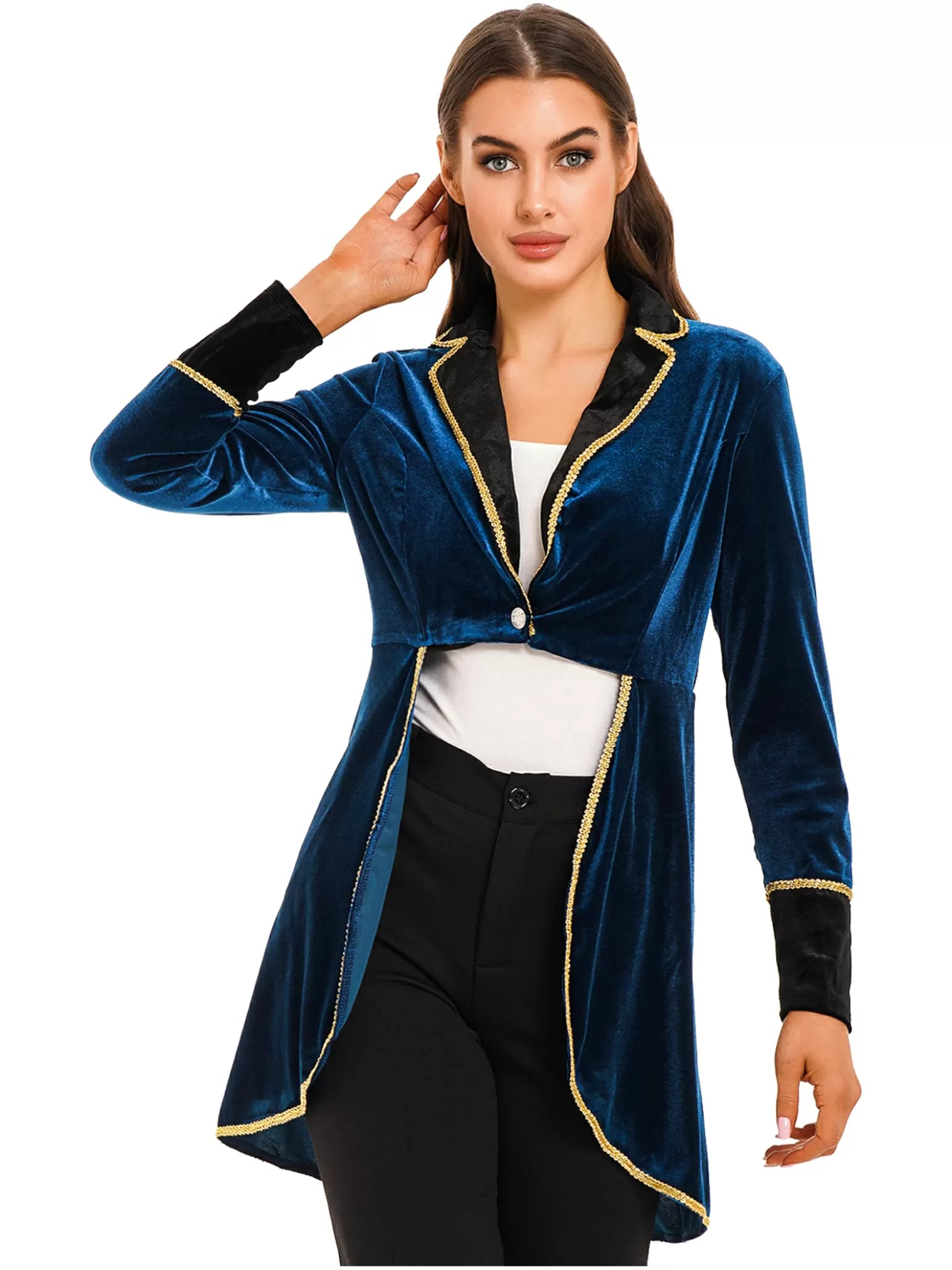 Women Halloween Velvet Swallow-Tailed Coat Long Sleeve Lapel Blazer