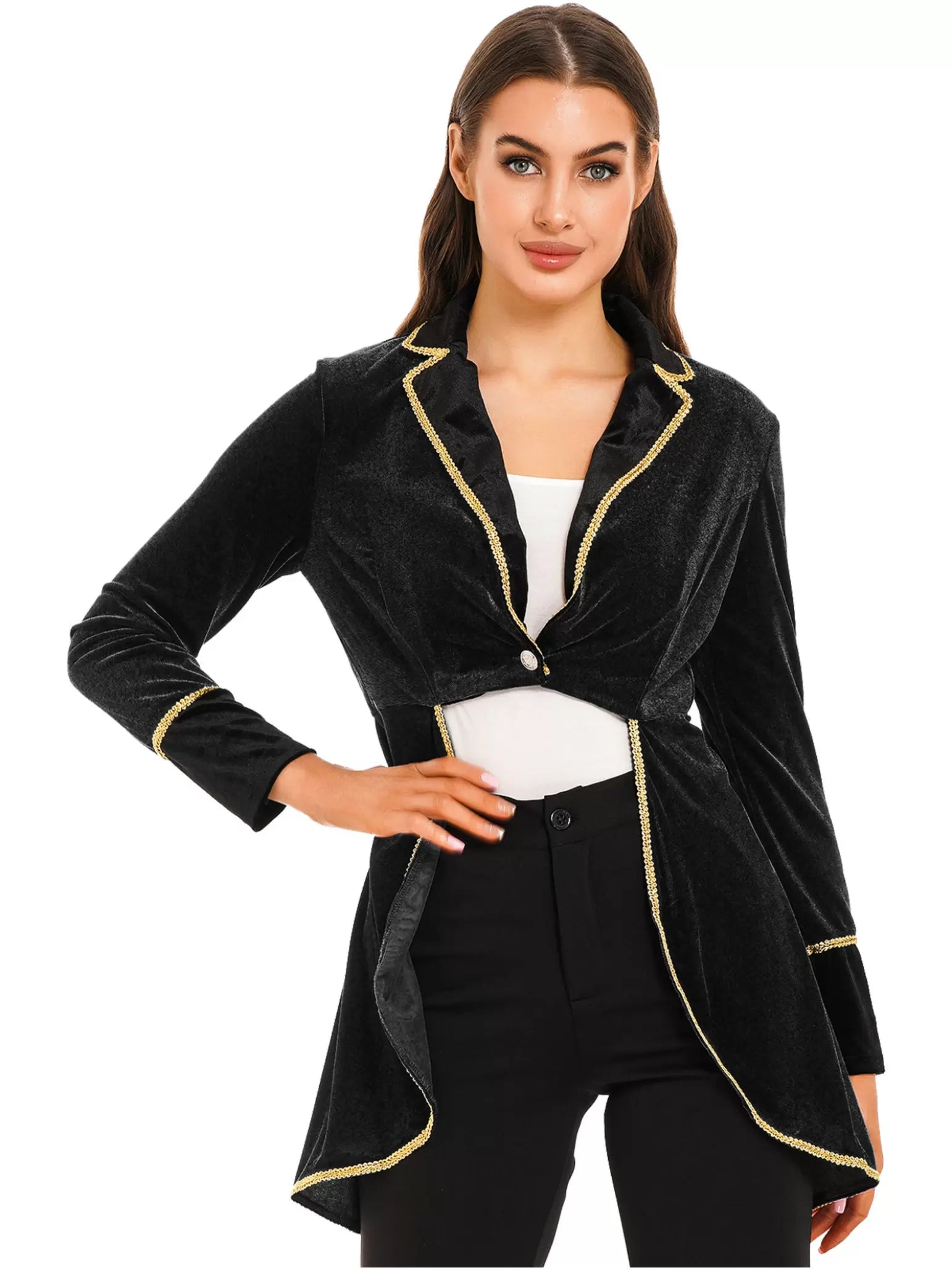 Manteau à queue d'hirondelle en velours pour femmes, Blazer à revers à manches longues 