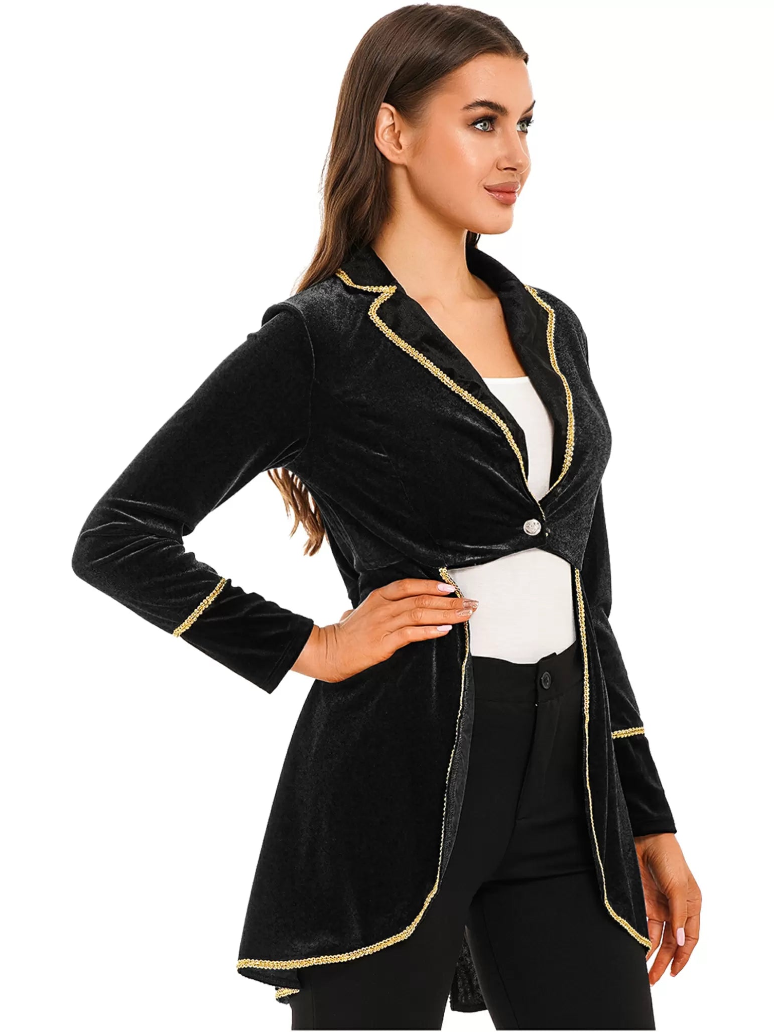 Manteau à queue d'hirondelle en velours pour femmes, Blazer à revers à manches longues 