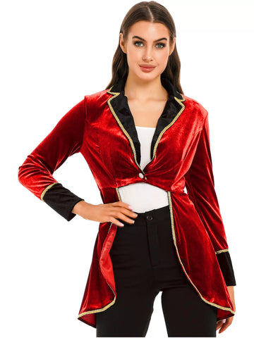 Women Halloween Velvet Swallow-Tailed Coat Long Sleeve Lapel Blazer