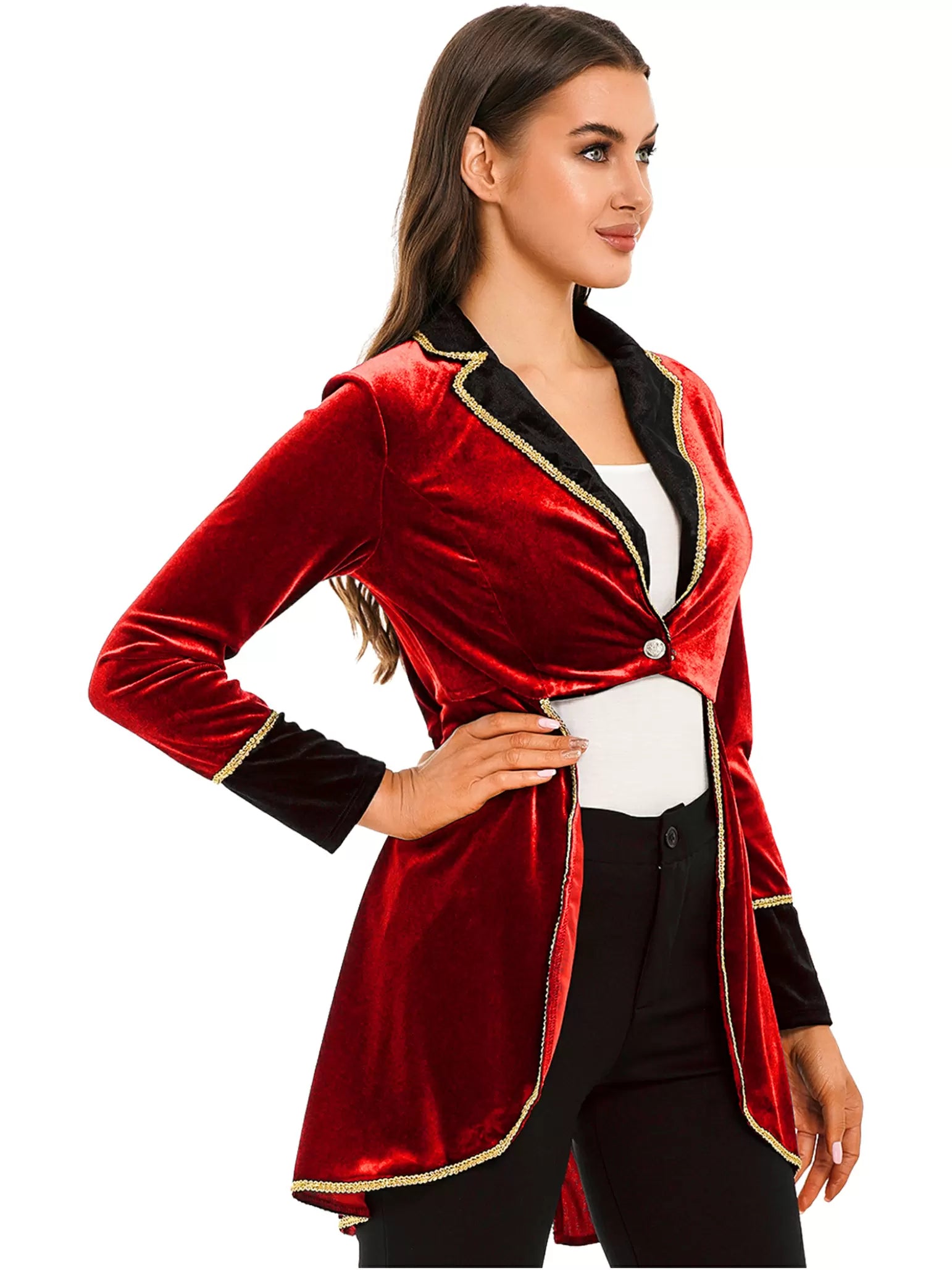 Manteau à queue d'hirondelle en velours pour femmes, Blazer à revers à manches longues 