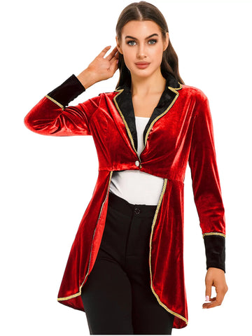 Women Halloween Velvet Swallow-Tailed Coat Long Sleeve Lapel Blazer