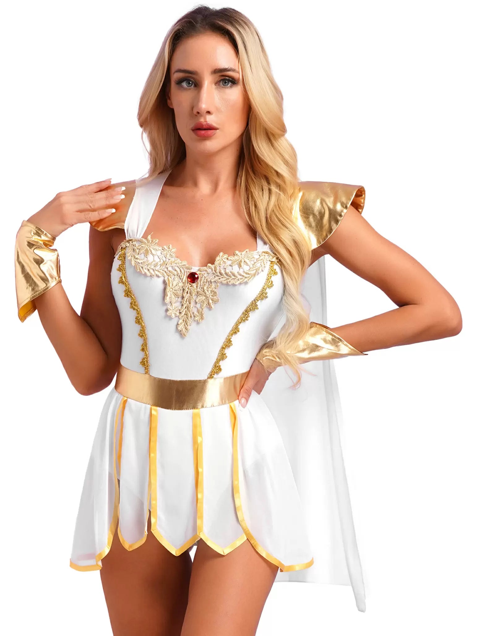 Women Ancient Greek Goddess Dress with Mesh Cape