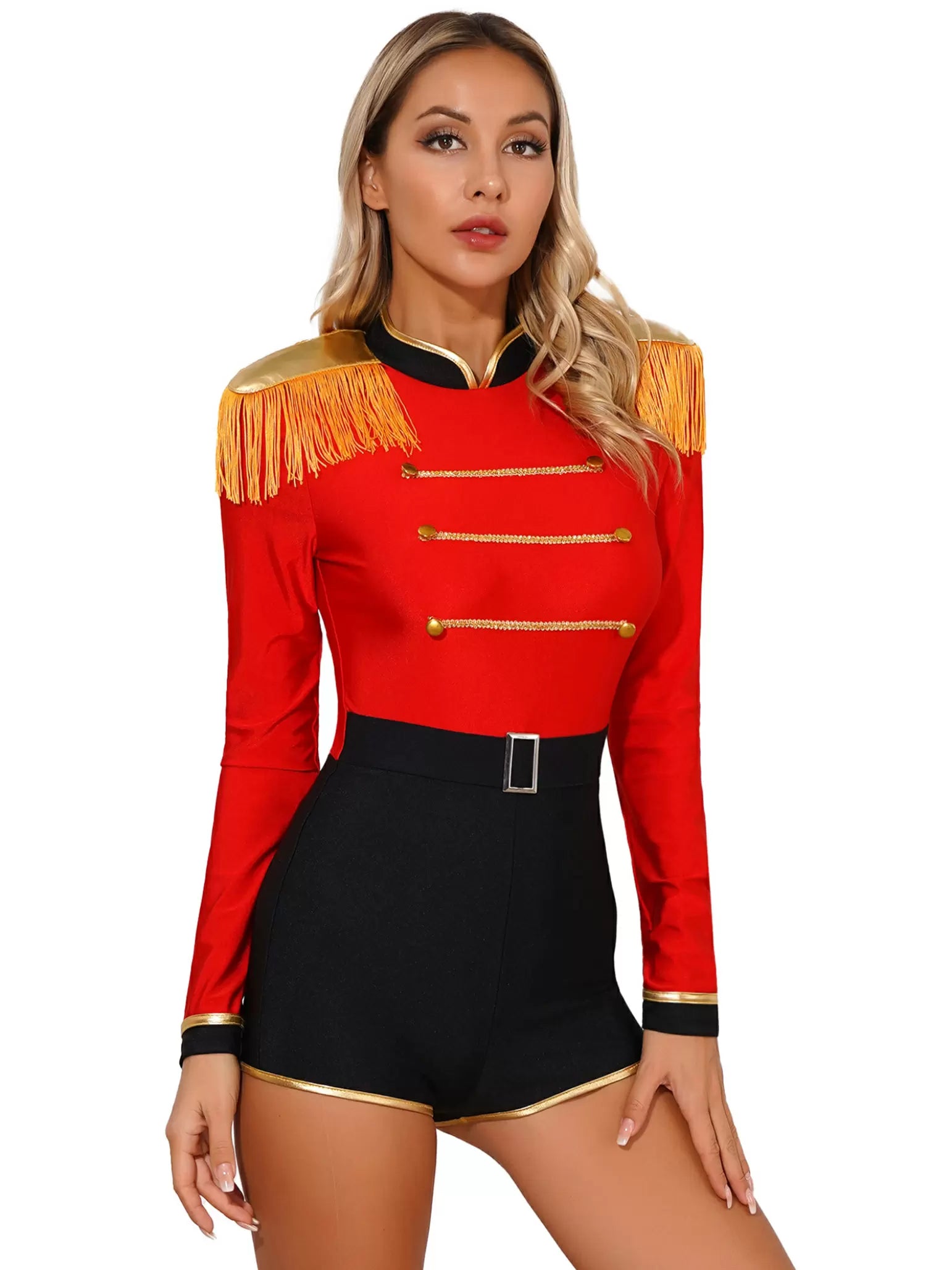 Women Halloween Circus Ringmaster Leotard Colorblock Jumpsuit