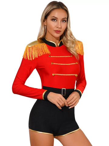 Women Halloween Circus Ringmaster Leotard Colorblock Jumpsuit