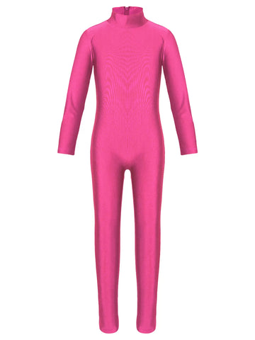 Kids Girls Long Sleeves Zippered Gymnastics Dance Unitard