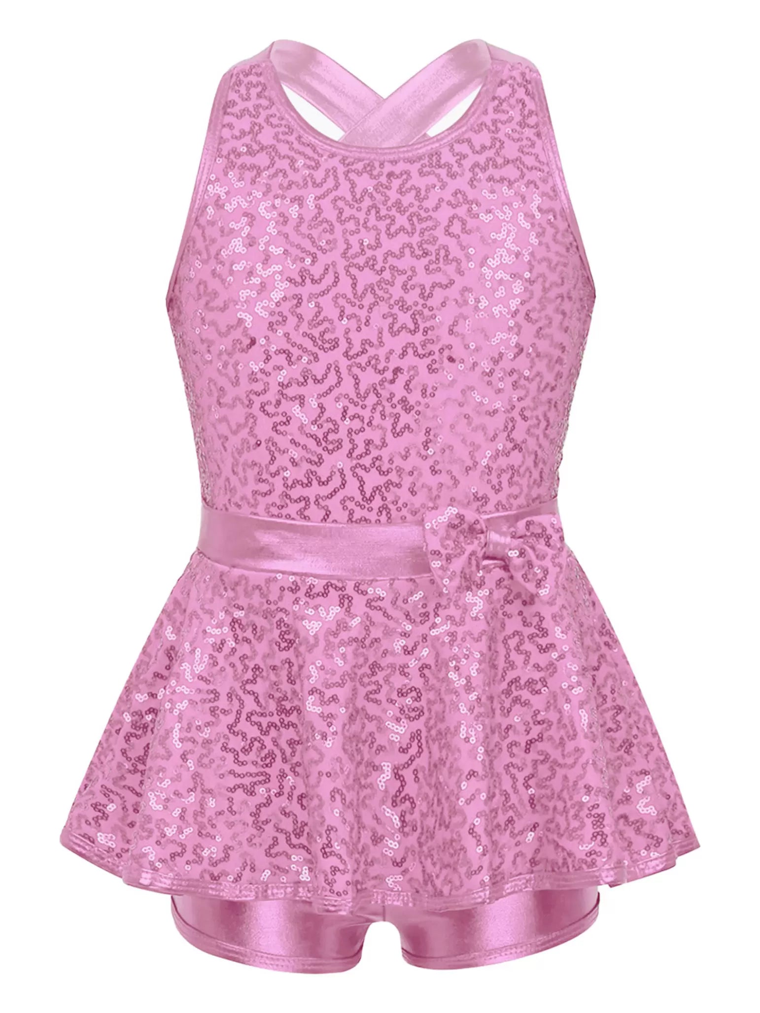 Kids Girls Sleeveless Allover Sequin Jazz Dance Leotard Dress