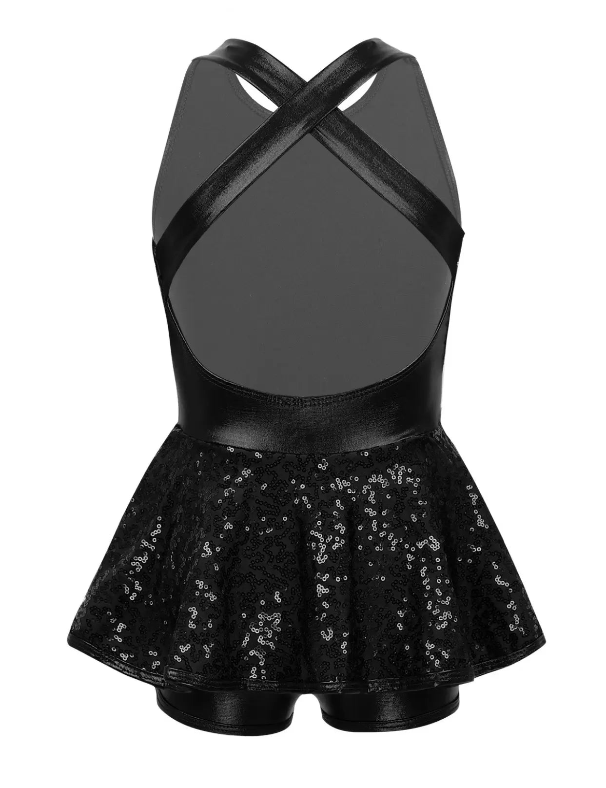 Kids Girls Sleeveless Allover Sequin Jazz Dance Leotard Dress