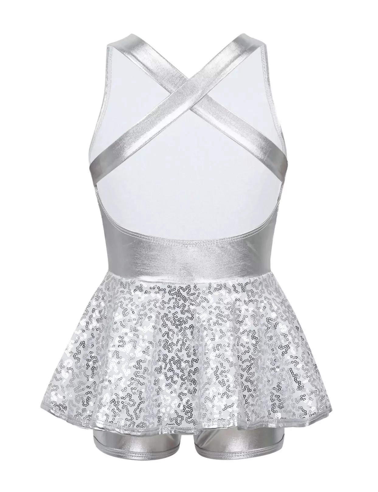 Kids Girls Sleeveless Allover Sequin Jazz Dance Leotard Dress