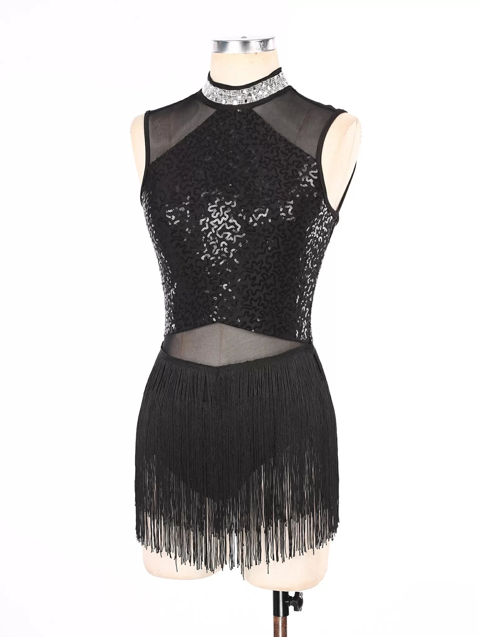 Women Sequin Tassel Latin Tango Dance Dress